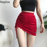 Faldas Mujer Moda 2023 Woman Skirts Vinatge Chic Drawstring Knitting Jupe Sexy Lady Bodycon Mini Skirt Korean Y2k
