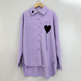 Blouse for Female 2023 Heart Embroidery Casual Korean Fashion Oversize Shirt Loose Femme Womens Tops Tassel Chic