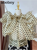 Print White Casual Shirts For Women Stand Collar Short Sleeve Lace Up Bowknot Loose Blouses Female 2022 Fashion