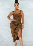 Satin Irregular Ruched Strap Sexy Party