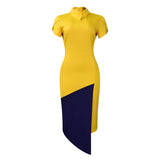 Women's Summer Collar Fashion Temperament Short-Sleeved Bag-Cuffed Crooked Pencil Dress African