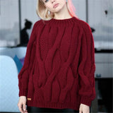 Women Sweater 2021 Autumn Winter Loose Oversized Warm Twist Knitted Pullovers Fashion Solid Causal Tops Knitwear Sweet