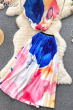 Print Women T Shirt Suit Top + Midi Long Large Swing Pleated Skirt Set For Woman Summer Clothing fashion Two Piece