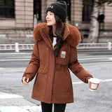 2024 Winter New Parker Cotton Clothes Female Long Korean Version Loose Fashion Cotton-Padded Clothes Waist Show Thin Cotton-Padded Jacket Coat-Outfit