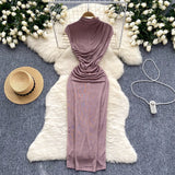 Royal Sister Dress Goddess Fan Temperament Heart Folds To Receive The Waist Thin Long Bag Of Hip