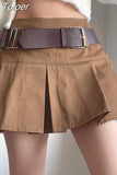 Y2k Vintage Belt Pleated Skirt Women Summer Sexy Korean High Waist A-line Mini Skirt Casual Preppy Style Kpop