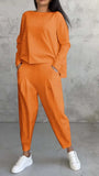 New Women's Pure Color Round-Neck Long-Sleeved Suit Women's Pocket Trousers Trousers