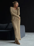 Sense Lead Open Fork Su Sweater Set Women Two Sets Slimming Personality