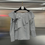 Casual Wind Shirt Women 2025 Spring New Temperament Irregular Lotus Side Button Splicing On The Shoulder
