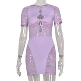 Sisterlinda Autumn Sexy See Through Bodycon Mini Dress Women Casual Street Short Sleeve Hollow Out Party Clubwaer Female