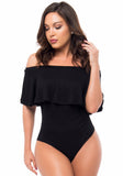 Sexy Off-the-shoulder Short Sleeves Solid Ruffles