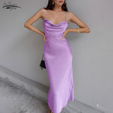 Fashion Backless Bandage Dresses Women Heap Collar Strapless Sexy Dress Sling Party Dress Satin Silk Bodycon Dress