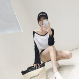 Oversize Fashion Autumn Women Long Tees Long Sleeve Loose Casual Tops Round Neck Spring Color Patchwork Female