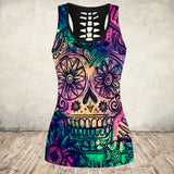 Gothic Skull Print Tank Top Women Halloween Cotton Sleeveless Tee Shirt Workout Black Vest