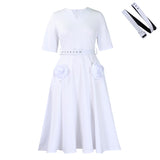 Women's 2025 Summer New Fashion V-Neck Elegant Short-Sleeved Waist A-Size