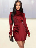 Winter Elegant High Collar Long Sleeve Ruffles Mini