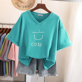 Plus Size T Shirt 100% Cotton L-6XL Tshirt Short Sleeve Women Top Summer Cute Printed Casual O Neck Oversized T