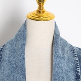 Blue Denim Trench For Women Lapel Batwing Three Quarter Sleeve Loose Big Size Windbreakers Female 2023 Autumn