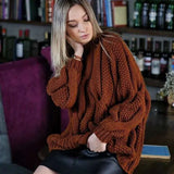 Women Sweater 2021 Autumn Winter Loose Oversized Warm Twist Knitted Pullovers Fashion Solid Causal Tops Knitwear Sweet