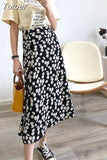 Philosophy Women Elegant Floral Print Long Beach Purple Skirt Vintage Mujer Maxi Retro Elastic High Waist A-line