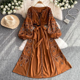 Dress Lady Autumn And Winter Cladding Heavy Embroidered Puff Cuff Cuffs Mid-Long Festive