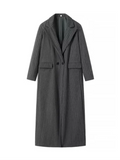 Grey Stripes Trench Long Coat-Outfit