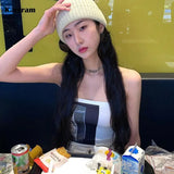 Korean Fashion Tube Top Y2k Aesthetics Crop Top Grunge Chic Print Corset Tops Harajuku Sexy Slim Tank Top 00s