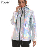 Bomber Jackets New Women's Jackets Womens Outerwear Hooded Spring Coat Female Zipper Waterproof Metallic Color