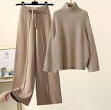 Version Of The Lazy Suit Women 2025 New Autumn And Winter Thick Thick Knitted Knitted Knitted Wide Leg Pants Two