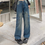 Baggy Y2k Pockets Cargo Jeans Woman High Waist Wide Leg Trousers for Women 2023 Streetwear Straight Denim Pants