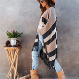 New Fashion Winter Warm Striped Ponchos and Capes for Women Oversized Shawls Wraps Cashmere Pashmina Female Bufanda