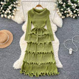 Folded High-Grade Sense Of Small Vintage Collar Lace With Waist Lotus Leaf Side Pressure Folded Elegant Dress