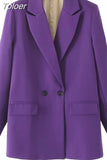 2023 Women Double Breasted Loose Blazer Office Lady Loose Classic Coat Basic Suit Jacket Female Chic Outwear