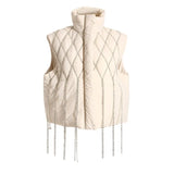 Women Loose Fit Rhinestones Tassels Cotton-padded Vest New Stand Collar Sleeveless Fashion Tide Autumn Winter 2023