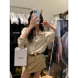 High-End Lace Pocket Design Shirt Women Spring New High-Waisted Work Clothes Half Short Skirt