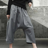 High Waist Gray Brief Casual Spliced Long Harem Trousers New Loose Fit Pants Women Fashion Tide Spring Autumn 2023