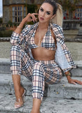 Casaul Check Design Long sleeve Turn down Collar Outer & Bra and Pant