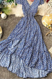 Philosophy Bohemian Printed Blue Backless Sexy Summer Floral Beach Vacation Dress Female V-neck Irregular
