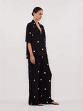 East New Women's Fashion Casual Chiffon Print Blouse Broad Leg Trousers