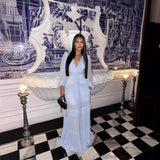 2025 Elegant Splicing Long-Sleeved V-Neck Dress Women's