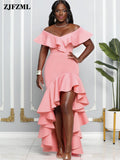 Cascading Ruffles Mermaid Dresses Sexy Slash Neck High Low Hemline Evening Dress Simple Pacakge Hip Birthday
