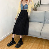 Vintage Brown Pleated Long Skirts Women Korean Fashion High Waist Chic Elegant A-line Midi Skirt for Girls Preppy