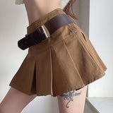 Y2k Vintage Belt Pleated Skirt Women Summer Sexy Korean High Waist A-line Mini Skirt Casual Preppy Style Kpop