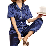 Short Sleeve Silk Pajamas Spring Women Summer Pajama Sets Silk Pijama Sleepwear Pyjamas Plus Size Nightwear Set