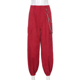 pants Harajuku High street Harajuku red corduroy big pocket casual pants Women Trousers trouser Autumn Causal capris