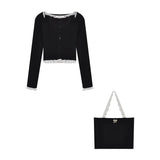 Lace Knit Cardigan Women's Summer Design French Bow Black Cardigan