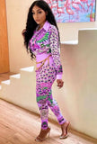 Print Retro Elegant Blouse and Pants Two Piece