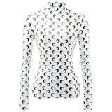 Sexy Thin Tight-fitting Fashion Moon Print Long Sleeves T-shirt 2022New Spring Summer Female Ice Silk Sunscreen