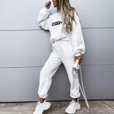 Print Hoodies Tracksuits Women's Fleece 2 Piece Set Female Pants Sets Casual Sports Lace Up Hooded Sweatshirts Autumn