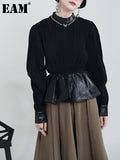 Loose Fit Leather Ruffles Sweatshirt New Round Neck Long Sleeve Women Big Size Fashion Tide Spring Autumn 2023